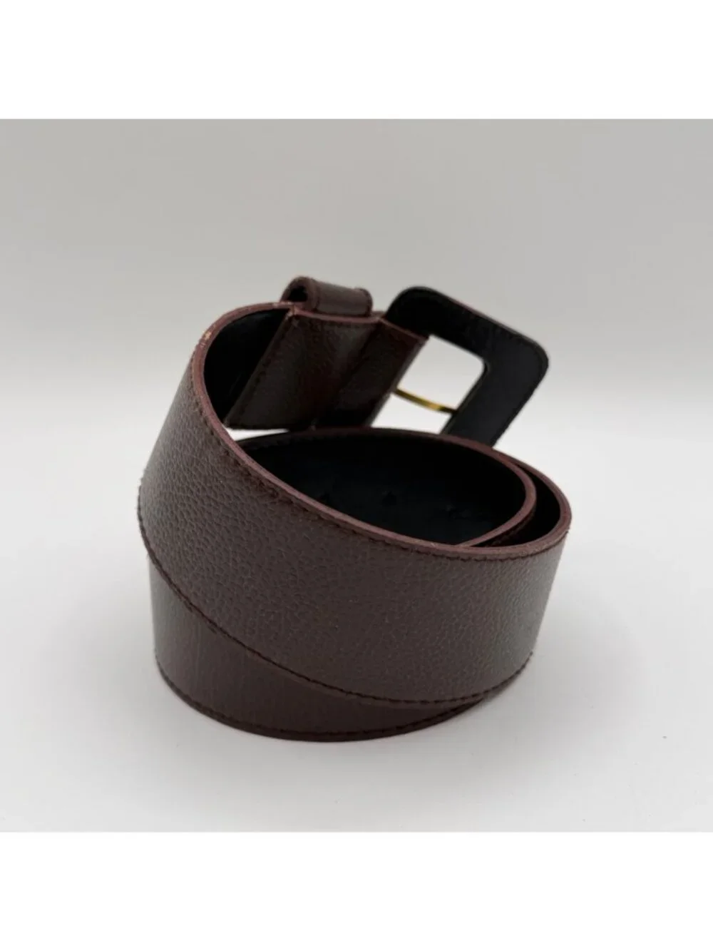 Vintage Guy Laroche Paris Brown Pebbled Leather Square Buckle Belt